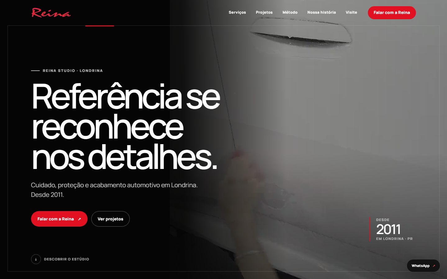 Página inicial do site Reina Studio, estética automotiva em Londrina